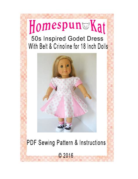 Pdf Sewing Pattern Maryellens Era Doll Clothes 1950s Godet Dress 18 Inch Doll Clothes