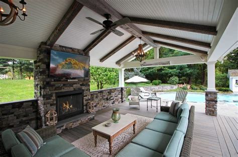 Manning Timbertech Deck And Porch With Barnwood And Stonework Fireplace Patio Ceiling Ideas