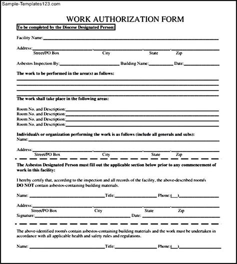 Work Authorization Form To Download Sample Templates Sample Templates
