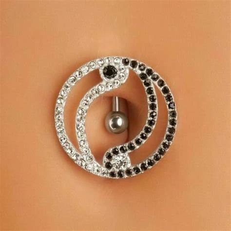 Navel Belly Button Ring Ct Round Cut Black White Diamond Etsy