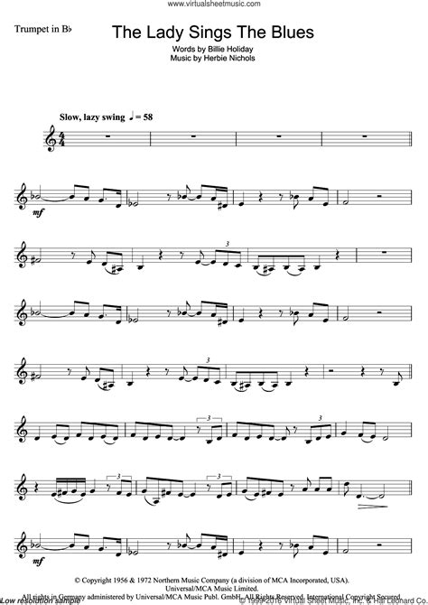 Non members are restricted to 3 files in any 24 hour period. Holiday - The Lady Sings The Blues sheet music for trumpet solo