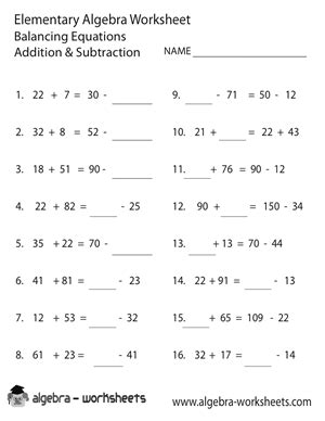 Free algebra worksheets (pdf) with answer keys includes visual aides, model problems, exploratory activities, practice problems, and an online component. Free Printable Elementary Algebra Worksheets - Also Available Online