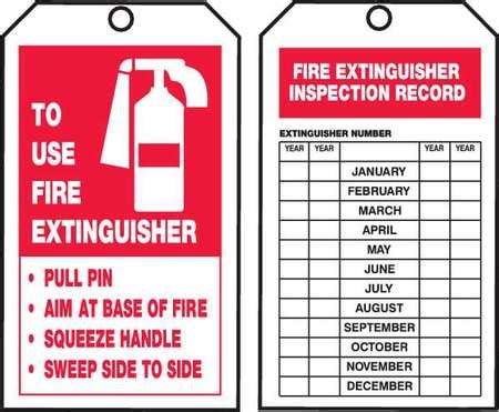 Two colour schemes for fire extinguishers exist. Accuform Inspection Tag, Roll, 6-1/4 x 3, PK100 TAR712 ...