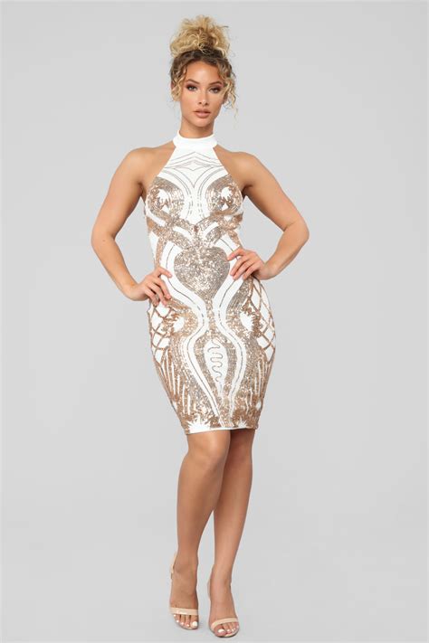 Touch Of Glam Sequin Dress Whitegold Dresses Fashion Nova