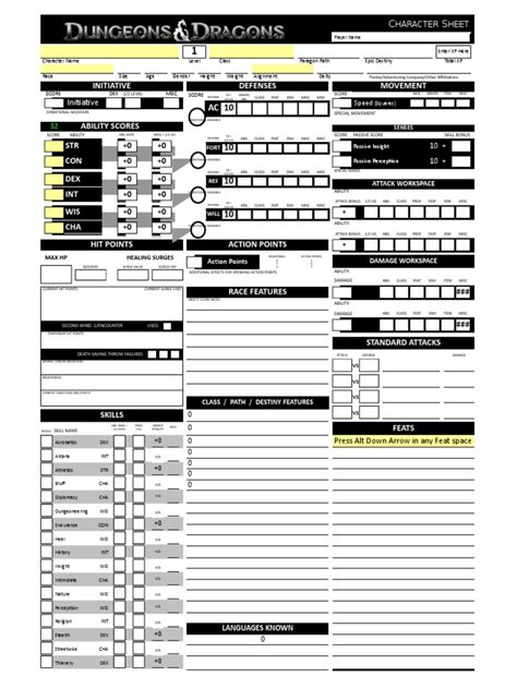 4e Character Sheet V353 Pdf Tsr Company Games Wizards Of The