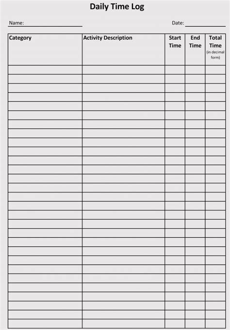 Sample Time Log Sheets And Templates For Excel Word Doc Time Management