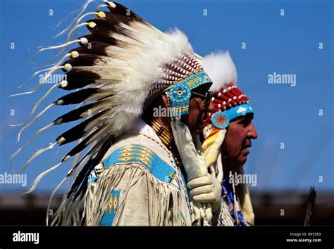 American plains Indians in war bonnets Blackfoot Reservation Browning ...