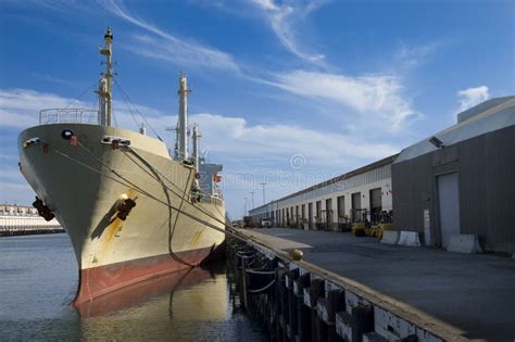 Cargo Ship At Dock Stock Image Image Of Industrial Freighter 8429247