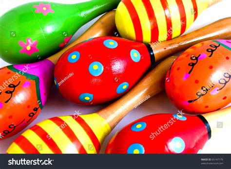 Colorful Wooden Toy Maracas Music Percussion Instrument Closeup As A