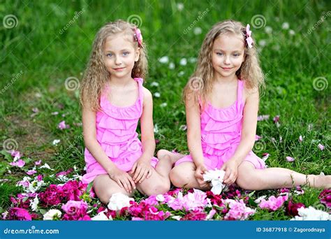 Portrait Of Two Little Girls Stock Photo Image Of Twins Happy 36877918