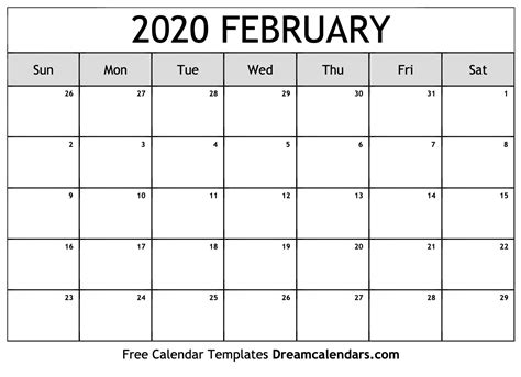 February 2020 Calendar Free Blank Printable With Holidays