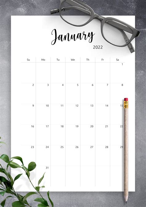 Download Printable Minimalist Monthly Calendar Template Pdf