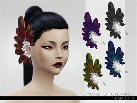 Emblished Feathers Earrings By Leahlillith Sims 4 Jewelry
