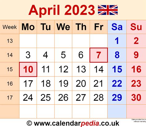 Calendar April 2023 Uk With Excel Word And Pdf Templates