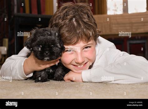 Boy With His Pet Dog Stock Photo Alamy