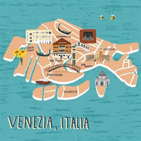 Map Of Venice Venice Map Dorsoduro San Marco Chinatown Illustrated
