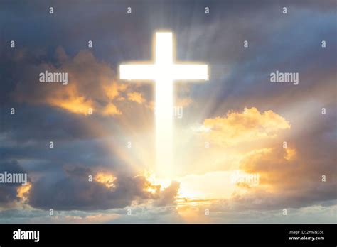 The Cross Of Christ In The Yellow Sky The Cross On A Huge Cloud With