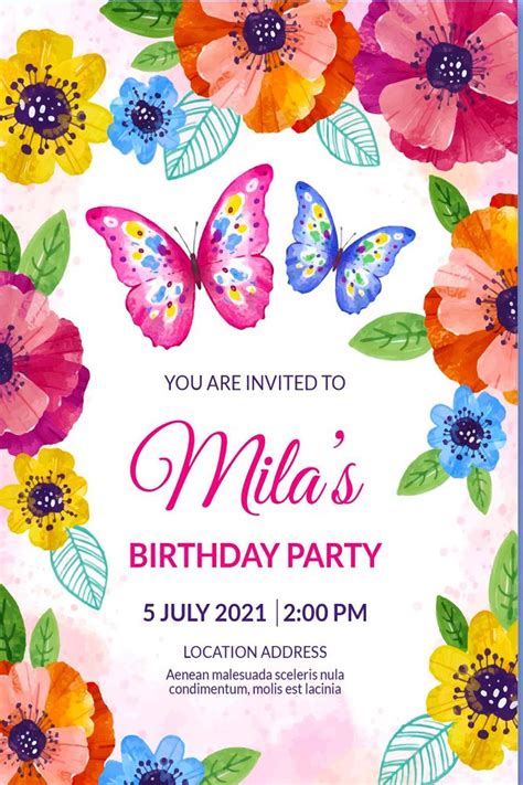 Pack Of Butterfly Theme Birthday Invites Digital