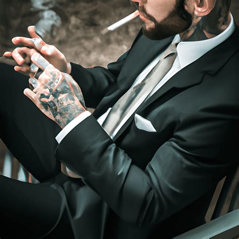 Tattooed Mafia Man Smoking · Creative Fabrica