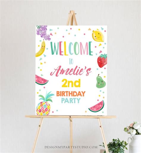 Editable Welcome Sign Fruit Birthday Tutti Fruity Party Fruit Two Tti