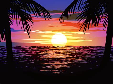 Beach Sunset Scene Illustration 3428309 Vector Art At Vecteezy