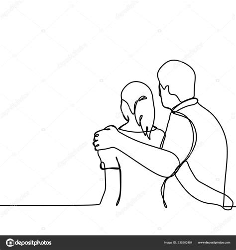 Continuous Line Drawing Man Women Look Backside Hugging Each Other Stock Vector Image By