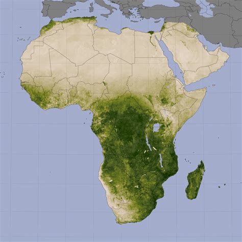 Africa is portrayed as one country in various works. NASA Visible Earth: Vegetation and Rainfall in the Sahel