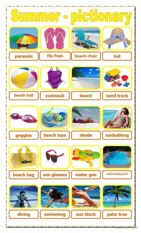 Summer Pictionary Picture Dictionar English Esl Worksheets Pdf And Doc