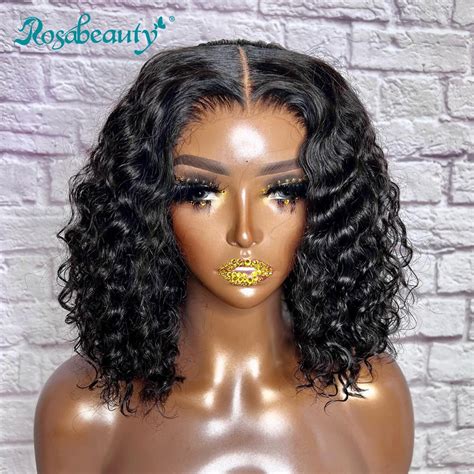 Rosabeauty 13x6 Curly Short Bob Human Hair Wigs 13x4 Lace Frontal 4x4