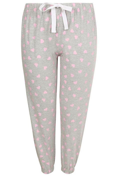 Grey Marl Pyjama Bottoms With Pink Heart Print