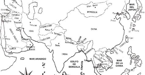 為孩子們的著色頁 Mapa De Asia Con Nombres Para Colorear