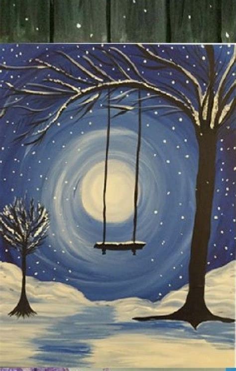 Easy Canvas Painting Winter Painting Night Painting Winter Art