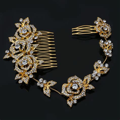 vintage elegant rhinestone wedding hair accessories rose gold hair combs crystal bridal