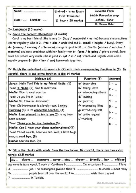 The teachers can save money and time utilizing these worksheets. 7th Grade Language Arts Worksheets End Of Term Exam N1 8th ...