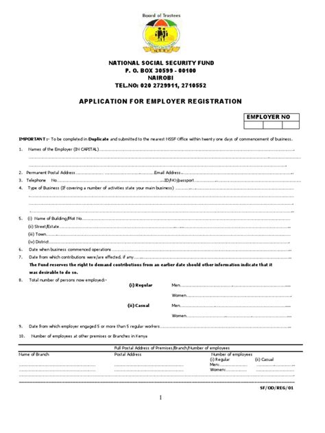 Employers Application For Registration Nssf Government Politics