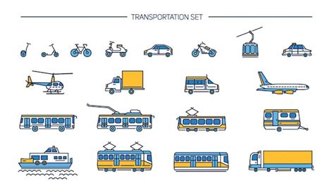 Premium Vector Lineart Icon Set With Ground Transport Aviation And