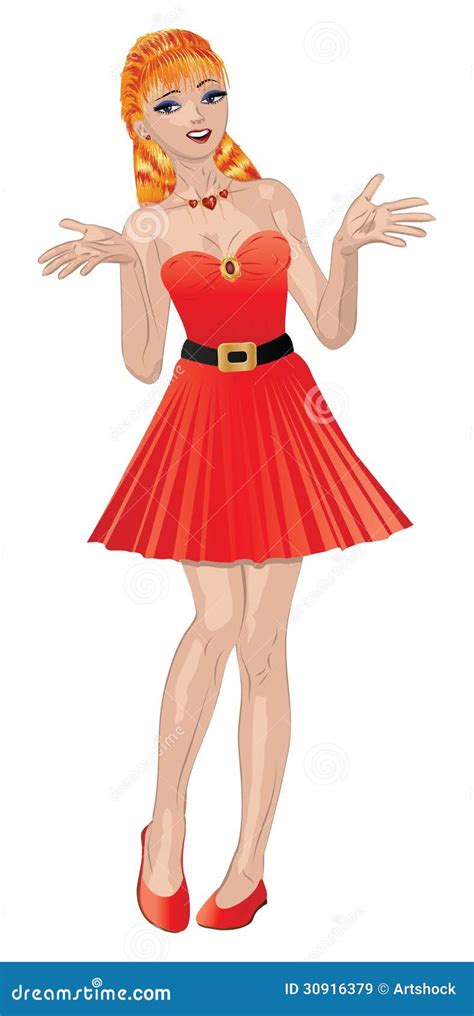 Girl In Red Dress Stock Vector Illustration Of Pretty