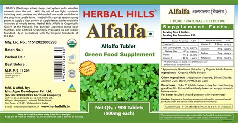 Lucerne, chilean clover, buffalo grass. Alfalfa Powder 900 Tablets - Organic Powder for blood ...