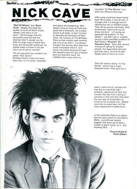 We sit at the gate and scratch, the gaunt fruit of passion. Part 1 | Nick cave, Cave quotes, Music stuff