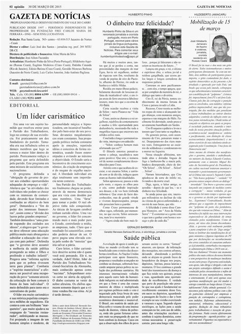 Gazeta de Notícias IMPRESSA GAZETA DE NOTÍCIAS Editorial Artigos