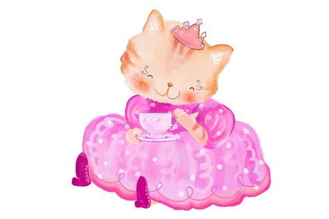 Pink Princess Cats Clip Art 8 Pngjpeg Illustrations