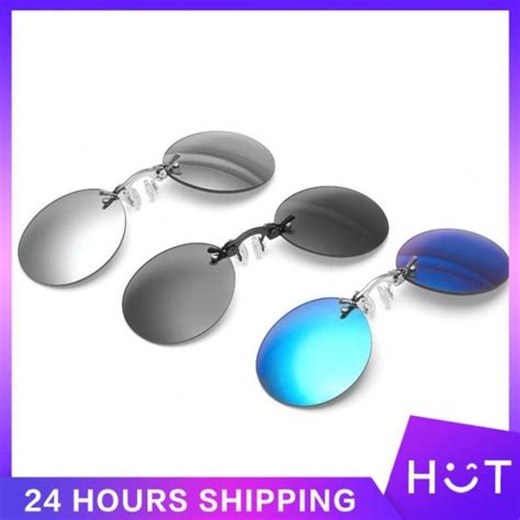 Shades For Men Clip On Nose Glasses Round Rimless Matrix Morpheus Sunglasses Travel Shades