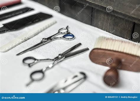 Hairdresser Accessories In Barbershop Stock Image Image Of Comb