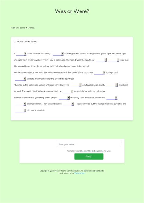 Was Or Were Interactive E Worksheet Quickworksheets