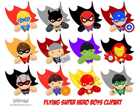 Superhero Clipart Flying Superheroes Clipart Superboy Etsy In