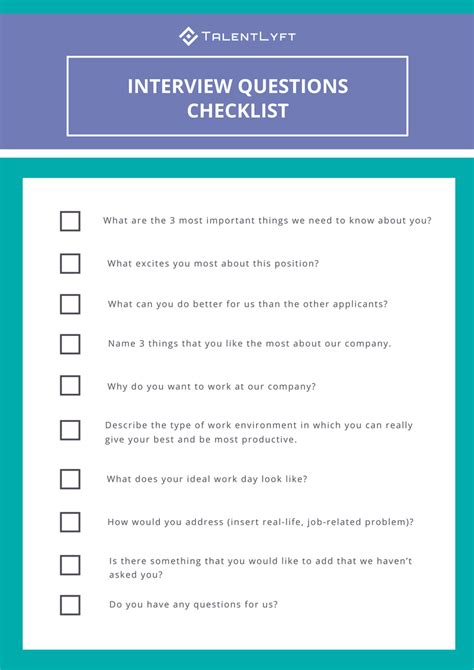 Infographic Checklist Of The Best Job Interview Questions By