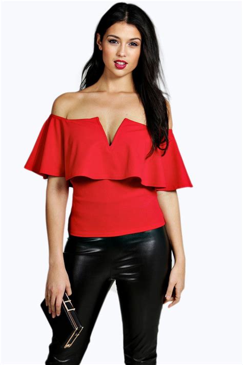 boohoo womens donna off the shoulder frill top ebay