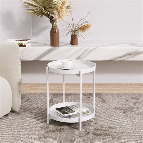 Jaxpety 2 Tier Metal Round Side Table End Table Modern Home Decor For