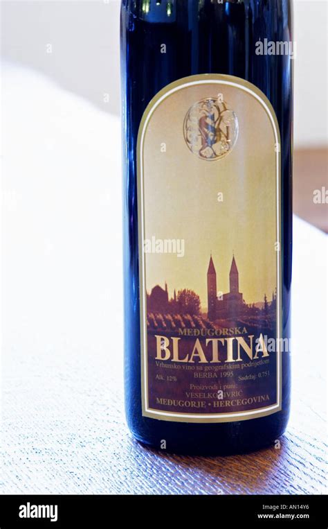 Bottle Of Medugorska Blatina Red Wine 1995 Label Detail Podrum