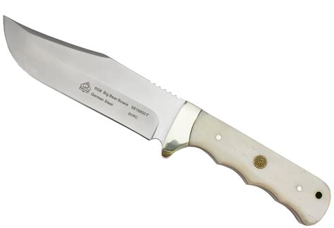 Puma Sgb Big Bear Bowie Smooth White Bone Hunting Knife With Leather Sheath